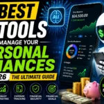 Alt Text: 10 Best AI Tools to Manage Your Personal Finances in 2026 infographic showing AI budgeting, expense tracking, financial planning, and money management apps.