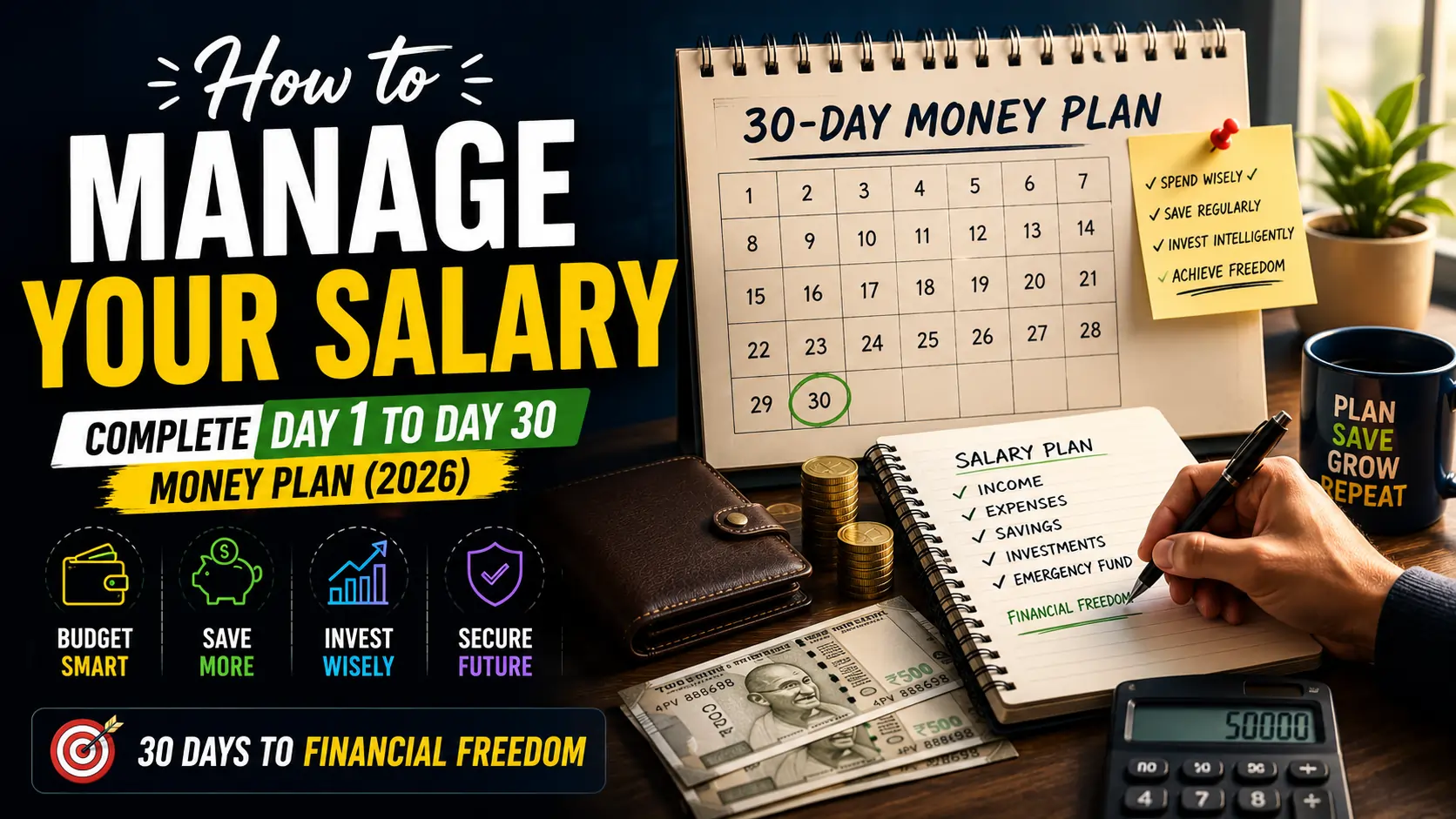 How to manage your salary with a complete 30-day money plan including budgeting, saving, investing, and expense tracking.